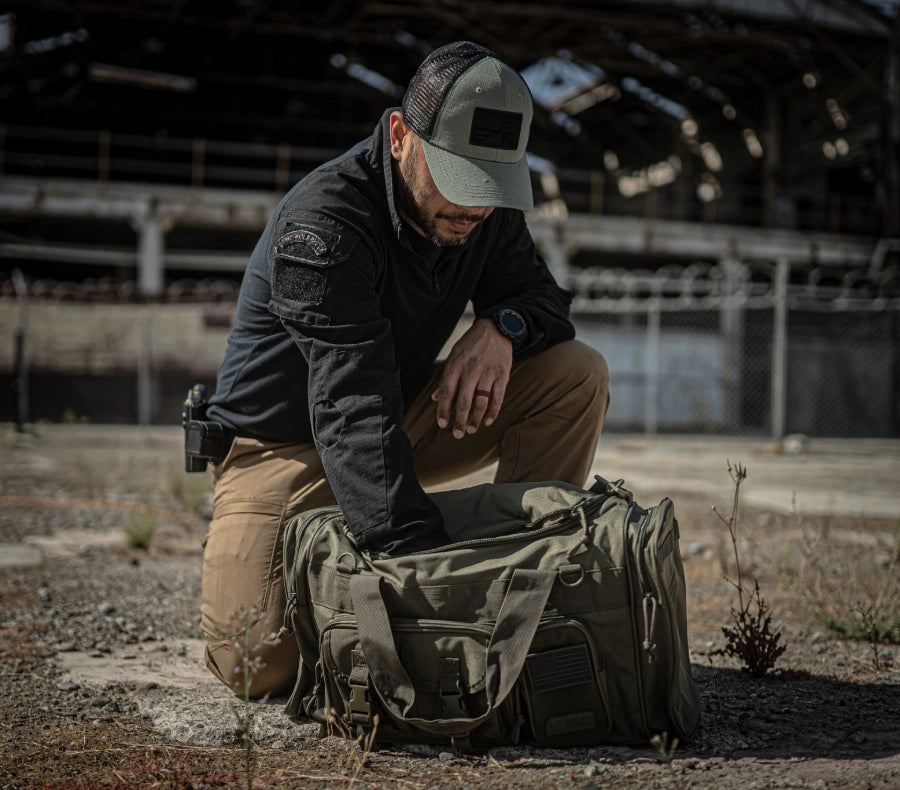 A man using a range bag