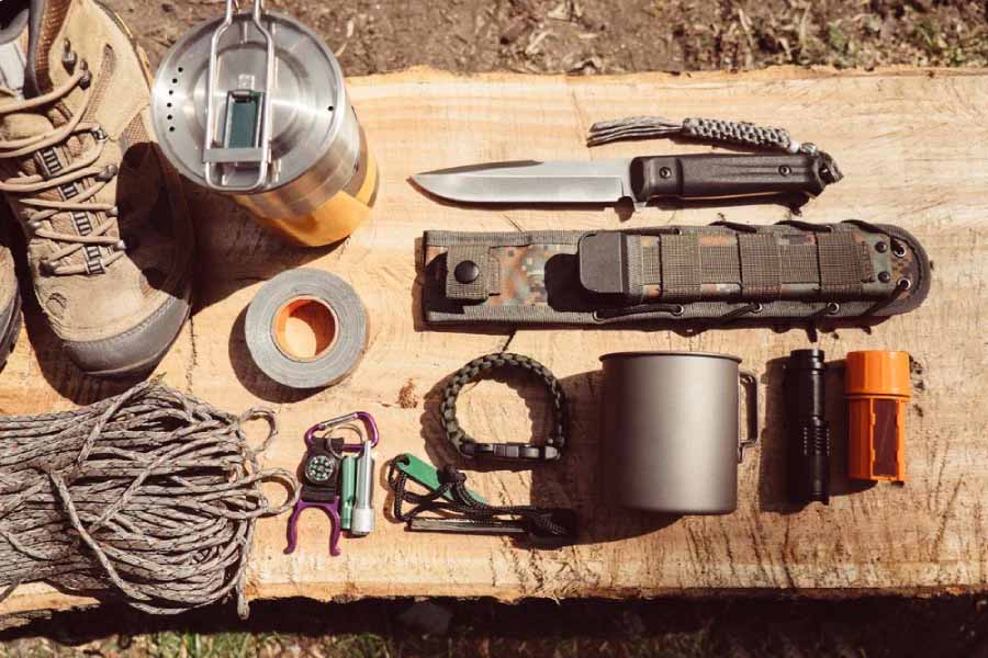 Overhead view of survival gear