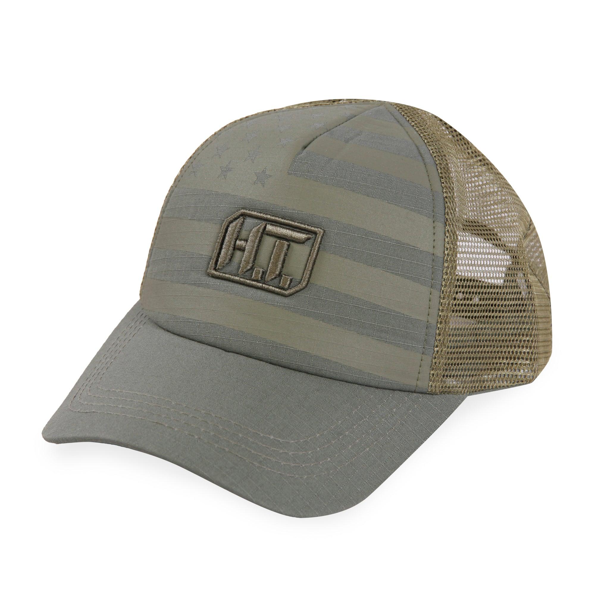 US Flag w/HT Embroidery - Puff Trucker Mesh Hat | Highland